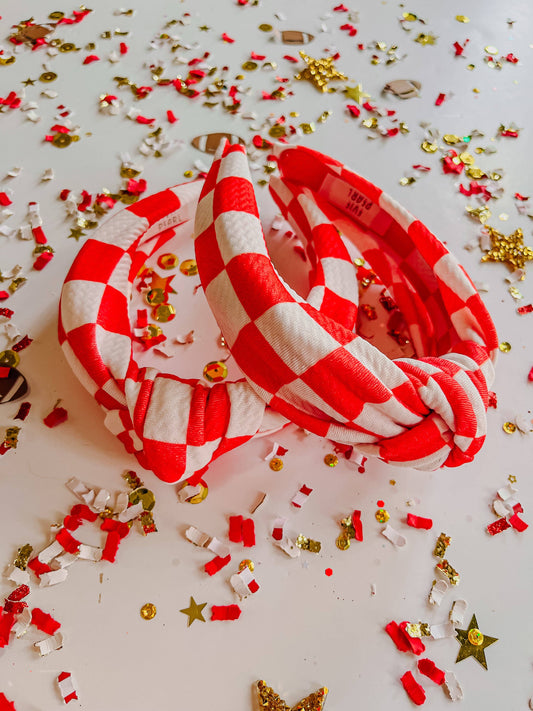 Red White Checkered Knotted Headband  RWCK