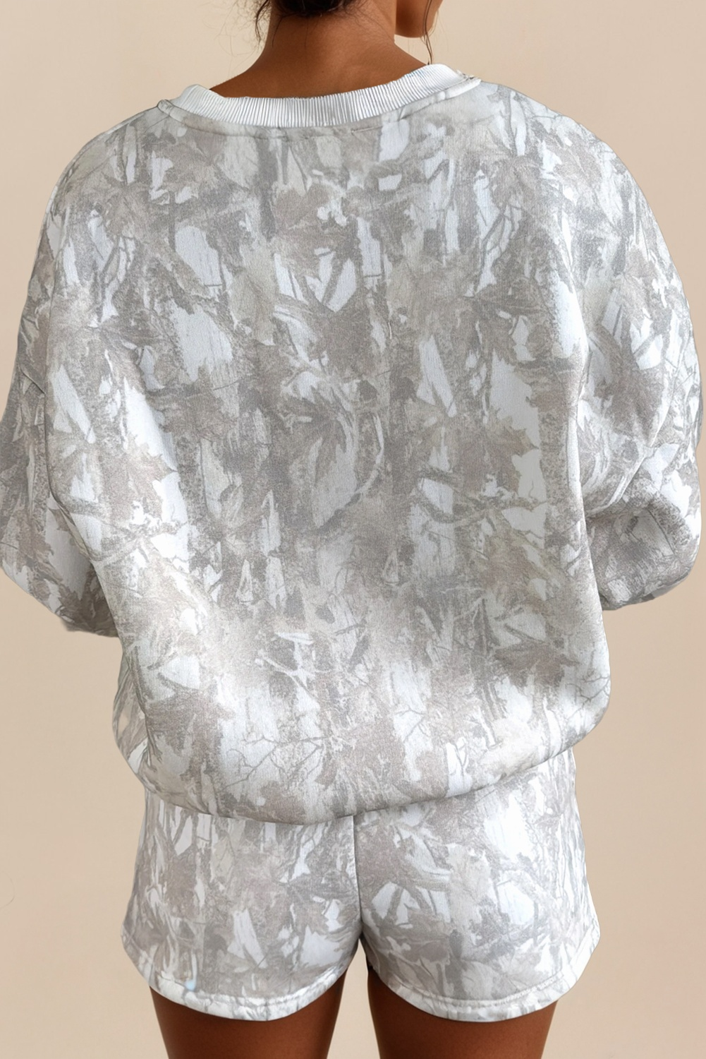 LAS Camouflage Print Drop Sleeve Lougewear Shorts Set-010826br