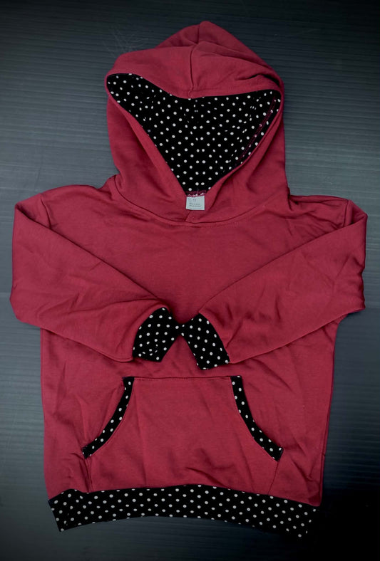 POLKA DOT HOODIE- (MAROON BASE/ BLACK AND WHITE POLKA DOT BORDER) - YOUTH- INSTORE 071726LW