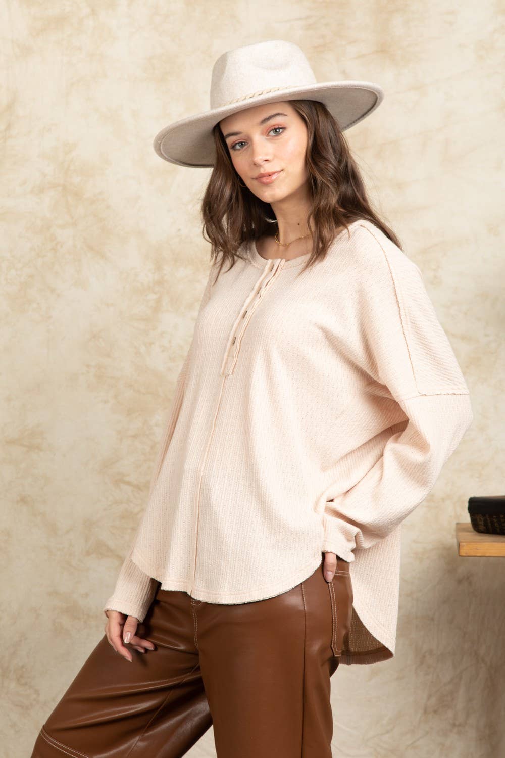 Button Down Oversized Soft Henley Knit Top NT11146-