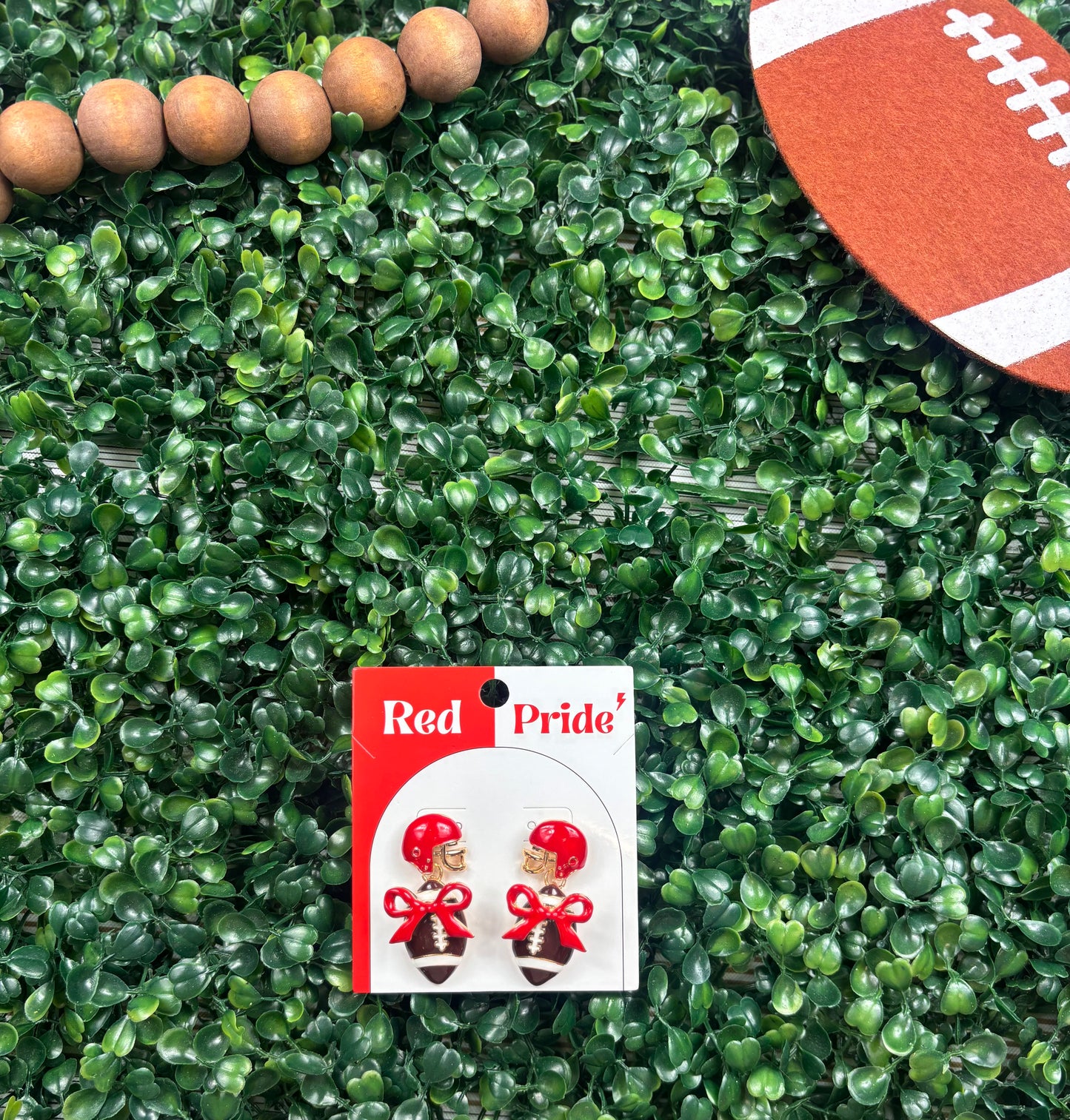 Red and White Gameday Bow and Football 1.75 Earrings 110625br