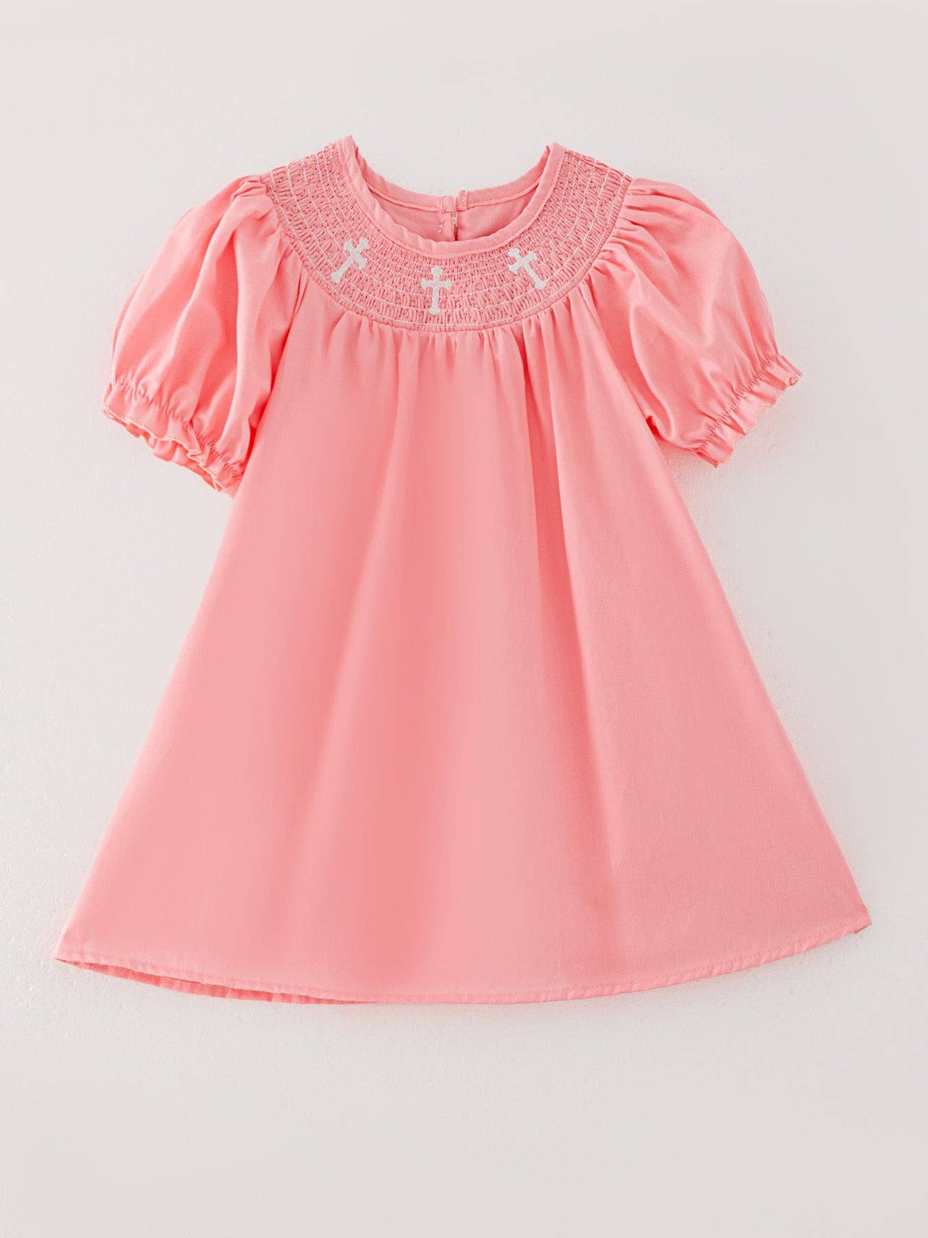 Pink Smocking Embroidered Crucifix Girls Dress - DRG42837