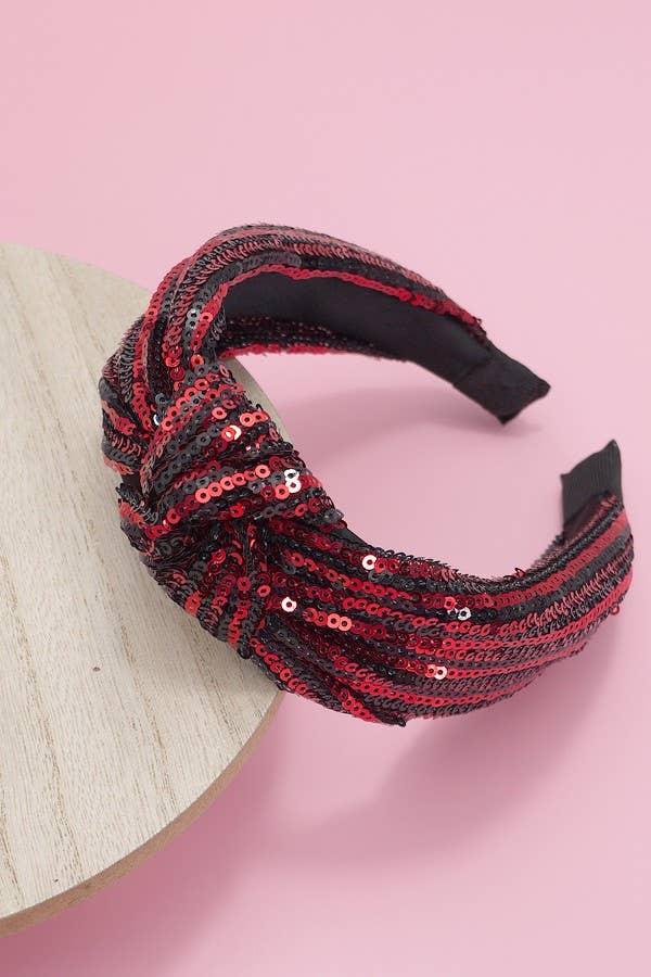 SEQUIN STRIPE EMBELLISHED KNOT HEADBAND 40HB145