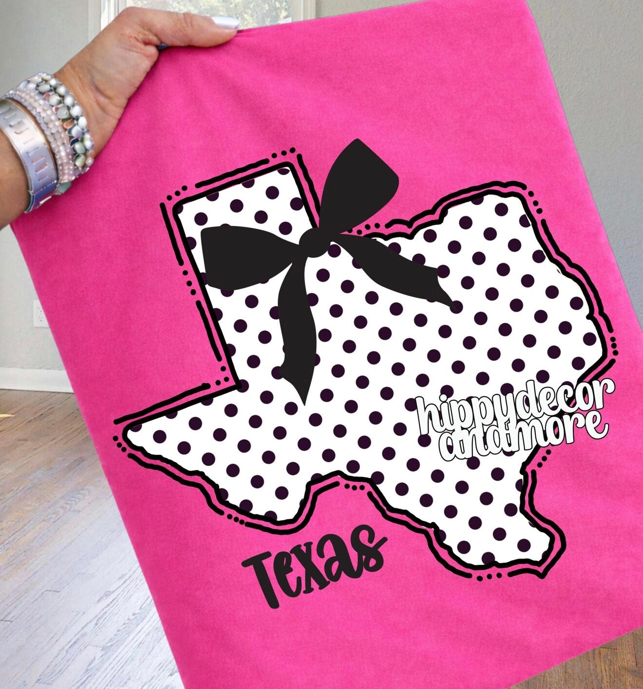 Polka Dot Texas with Bow  - TSHIRT- (GILDAN/JERZEES)