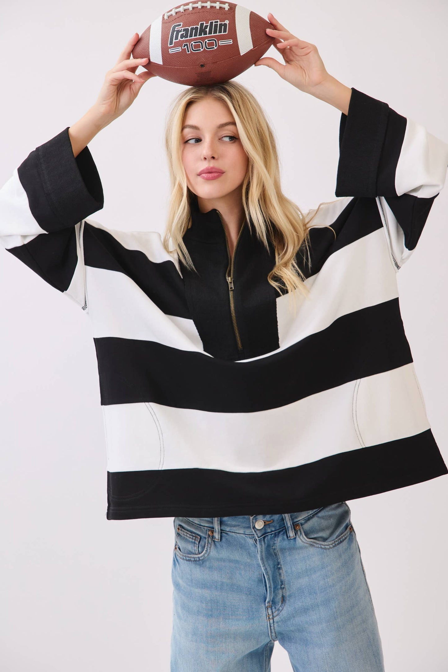 Game day Varsity Stripe Zip Pullover-GDVSP
