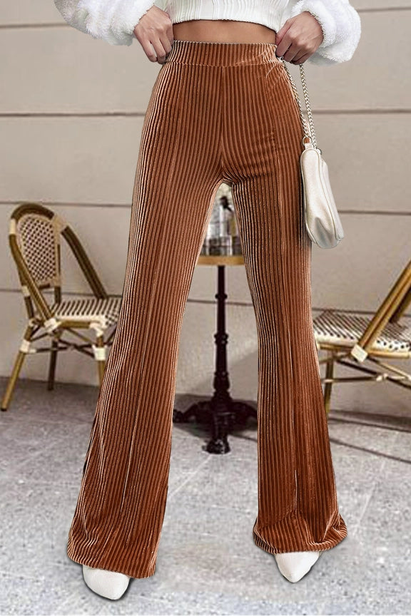 Solid Color High Waist Flare Corduroy Pants