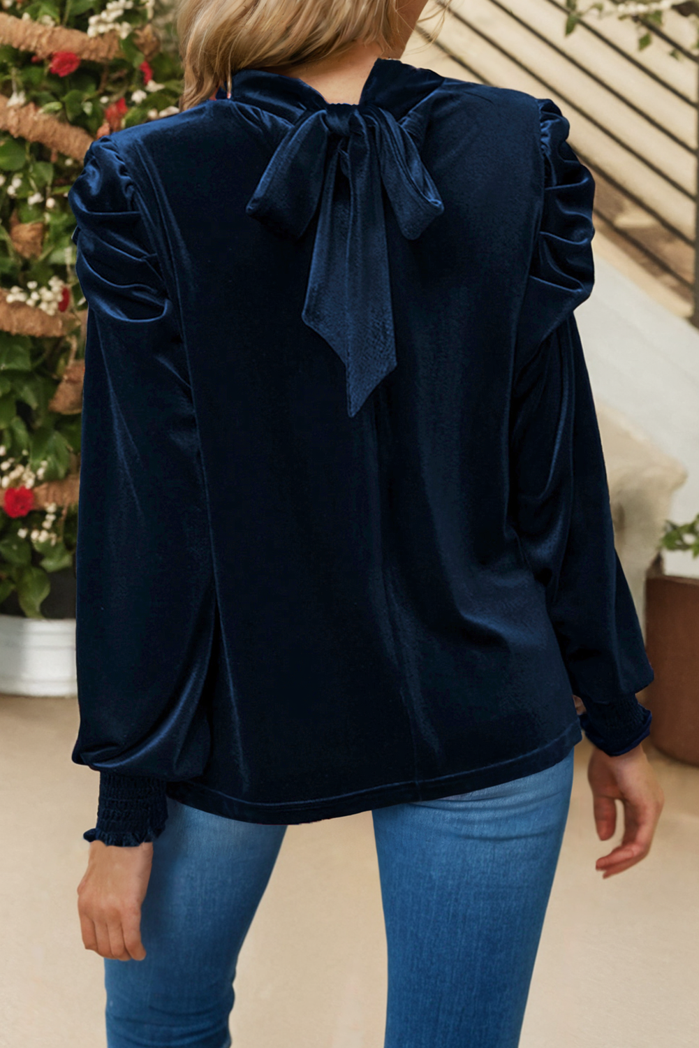 LDC Mock Neck Puff Sleeve Velvet Blouse P309