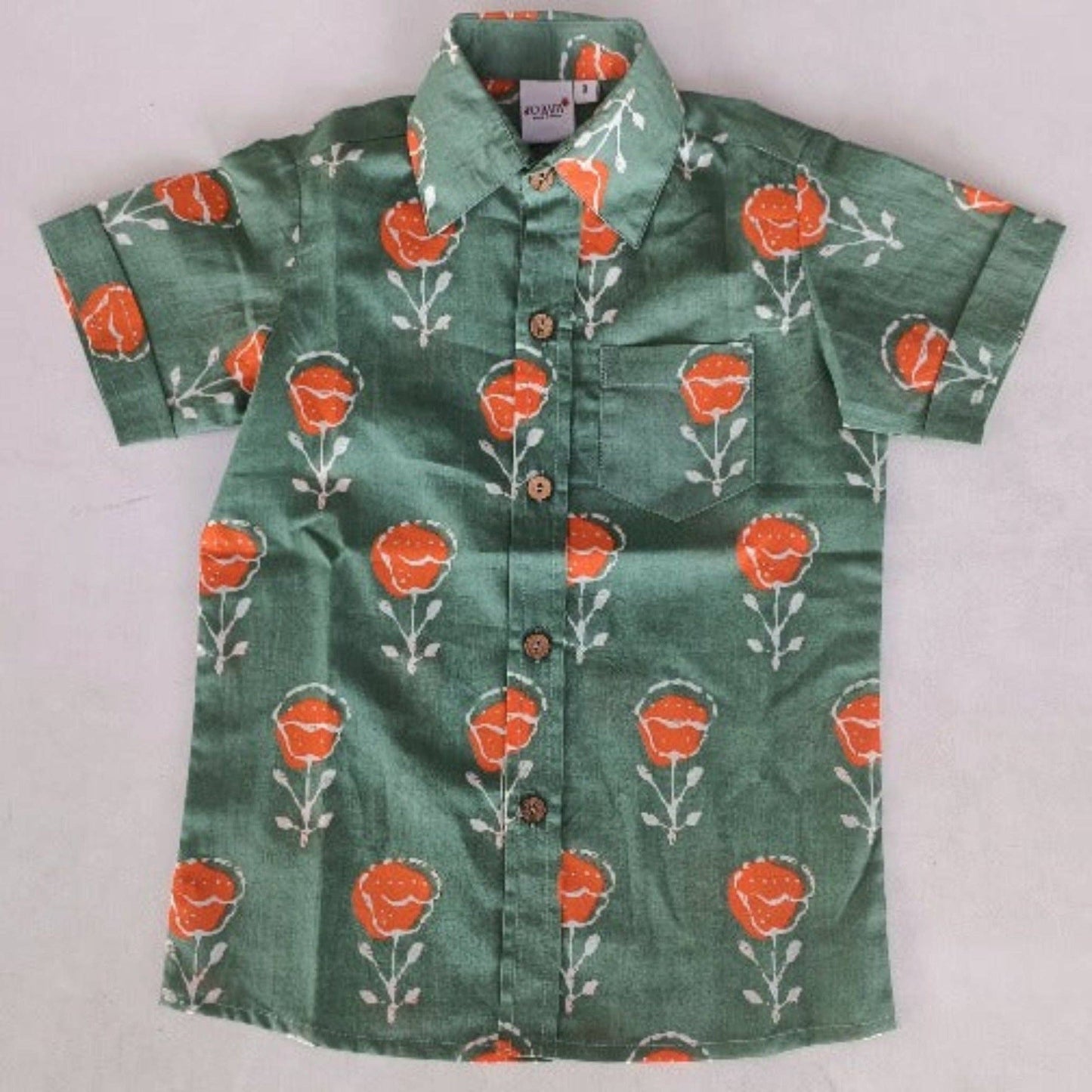 Orange Floral Print Boys Shirt YB2578