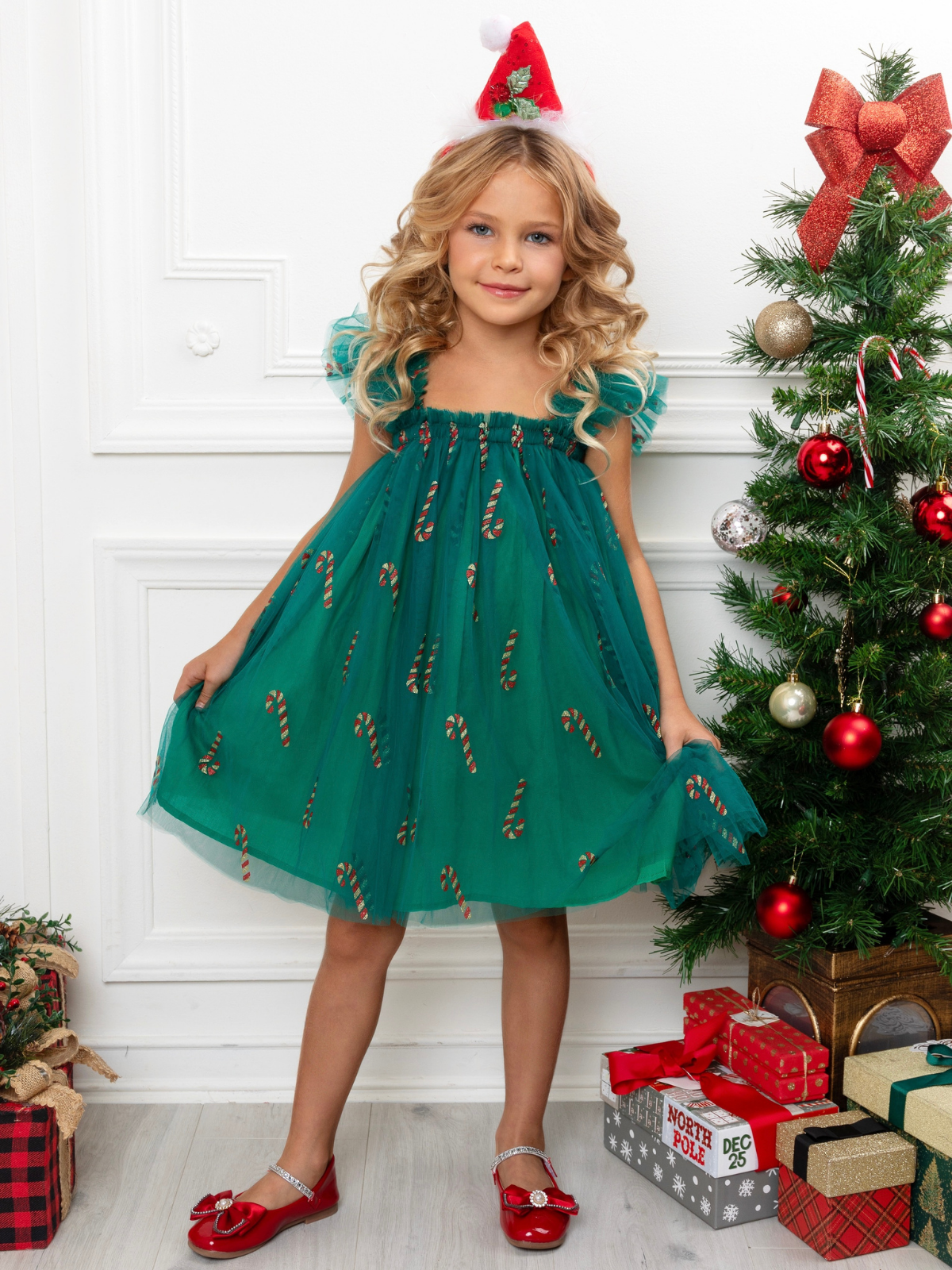 Mia Belle Girls •Candy Cane Green Sparkle Christmas Dress-112425br