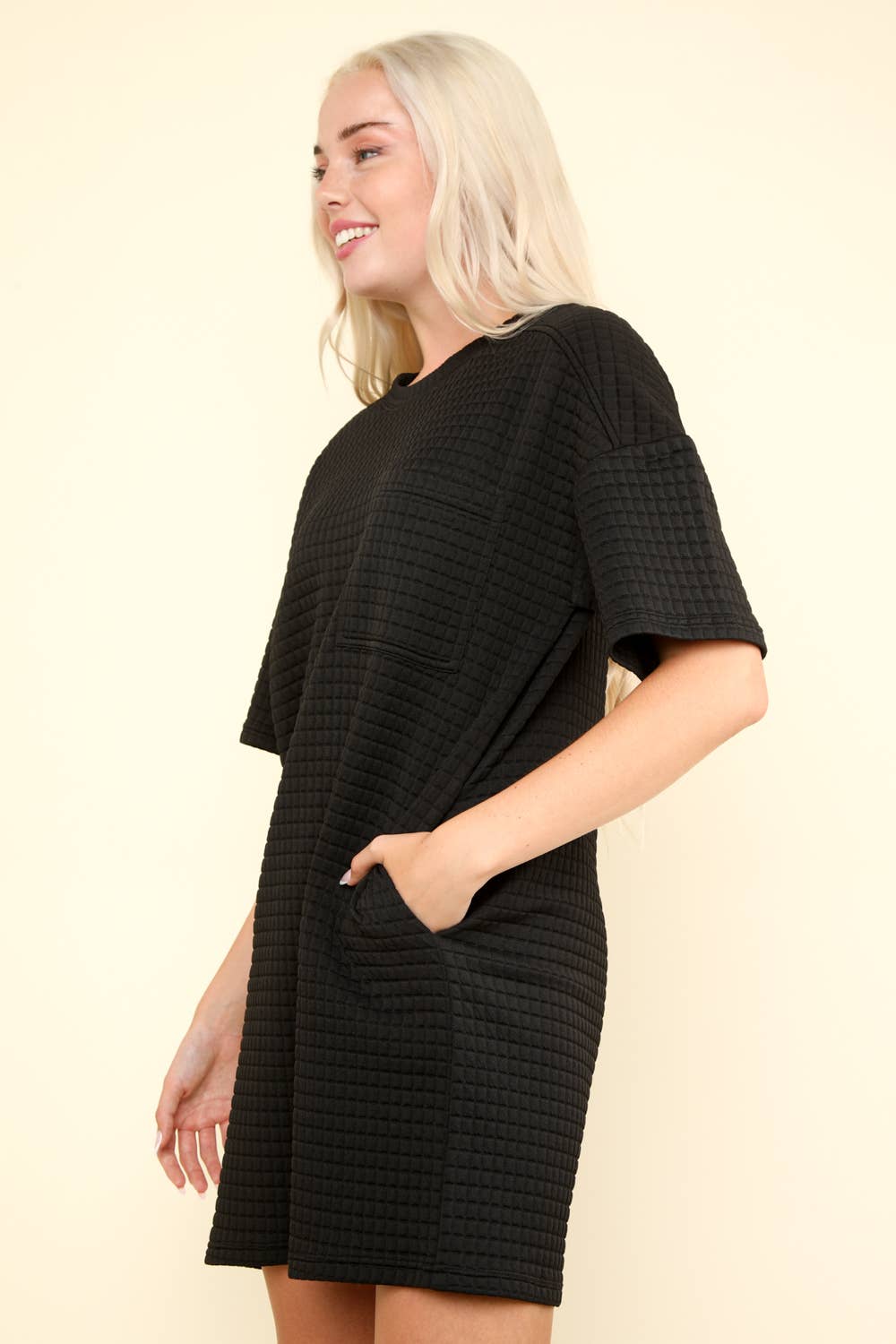 Oversized Quilted Basic Shift Mini Dress Z313-6JH