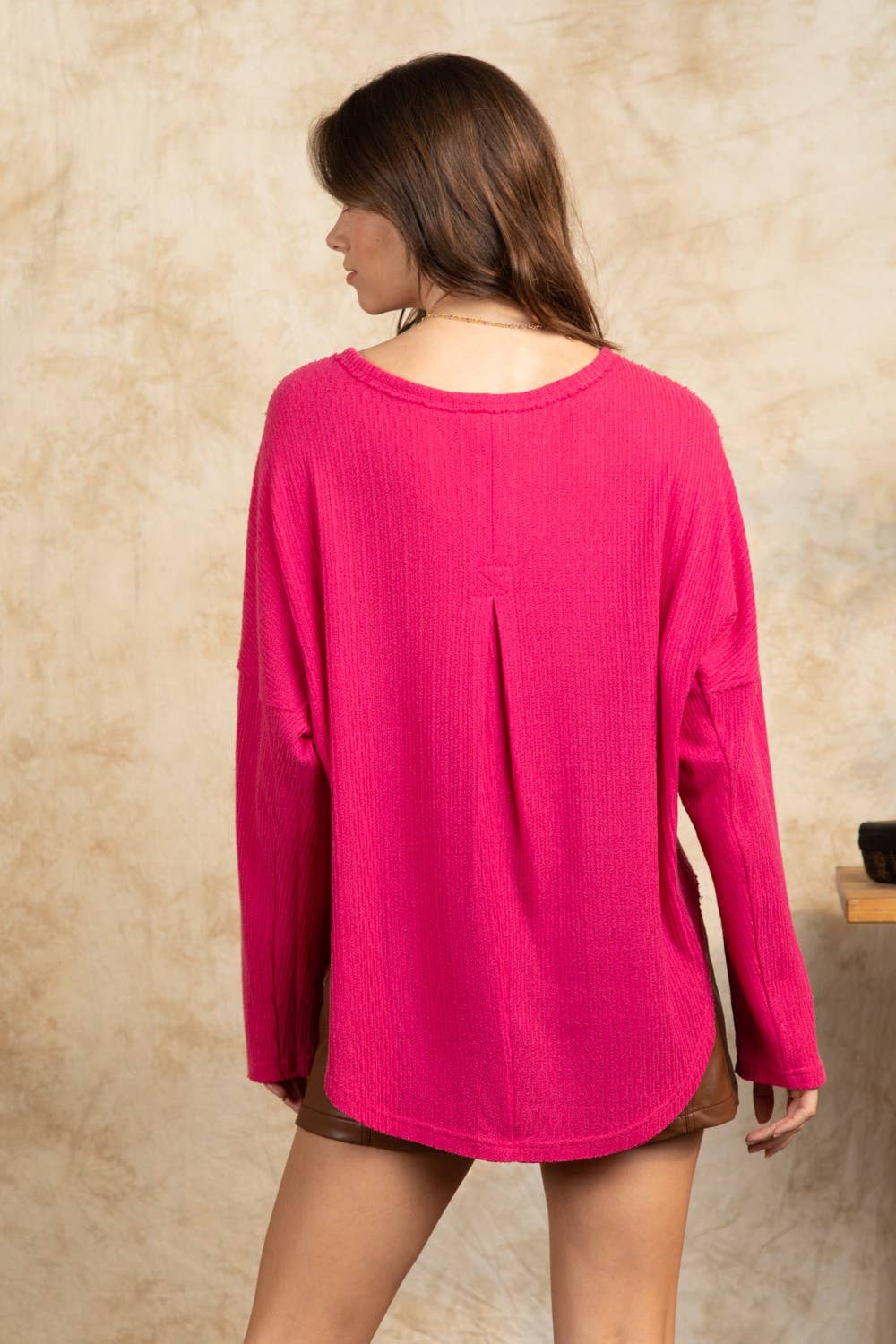 Button Down Oversized Soft Henley Knit Top NT11146-