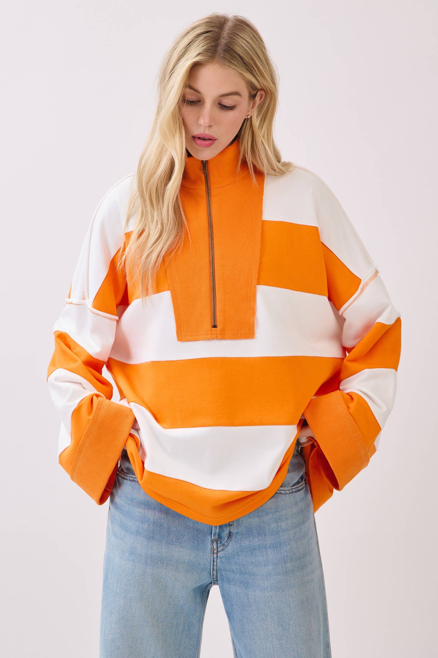 Game day Varsity Stripe Zip Pullover-GDVSP