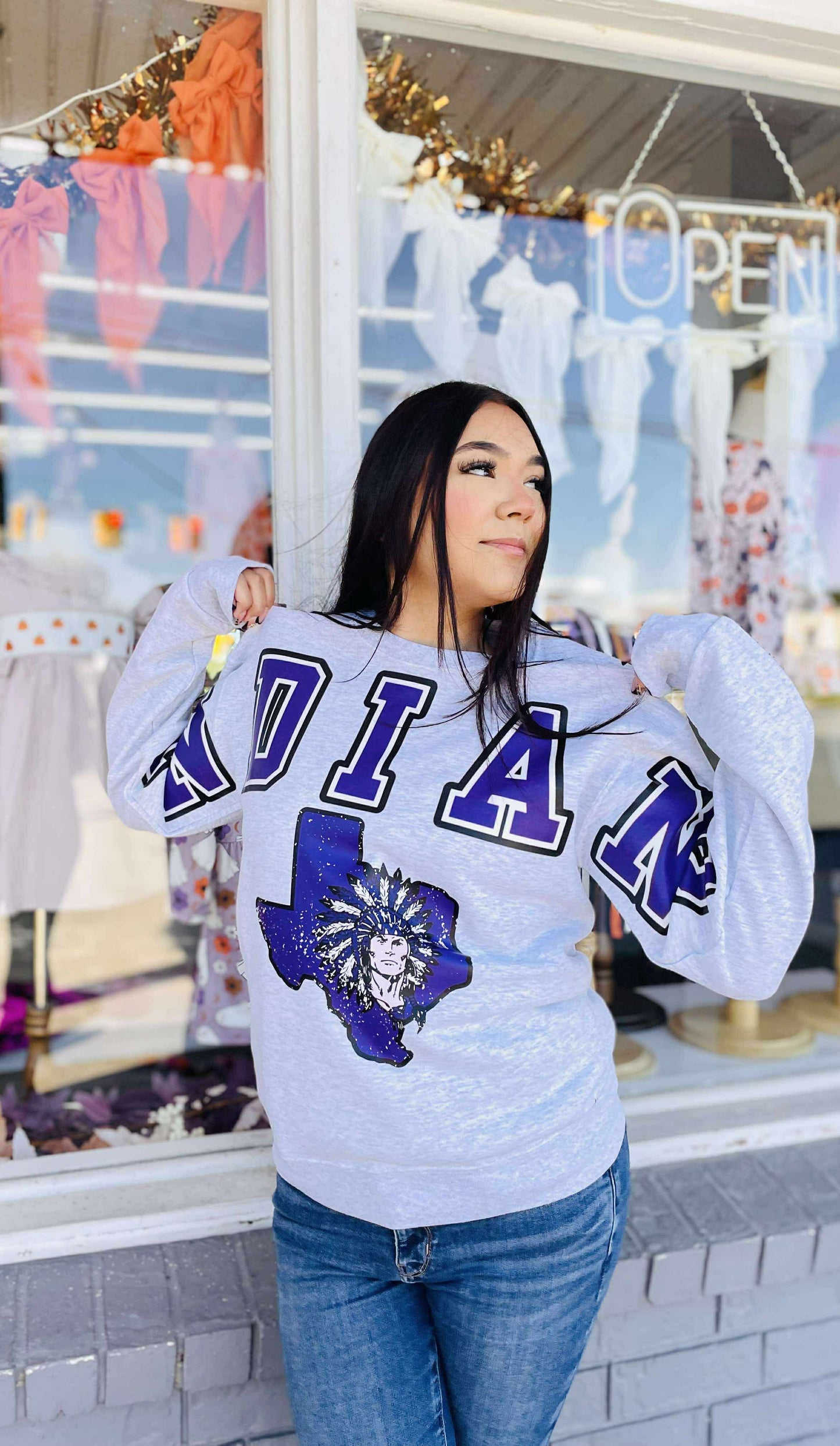 Oversized Mascot Sweatshirts with Logo - INDIANS - SWEATSHIRT - (Jerzee/Gildan)