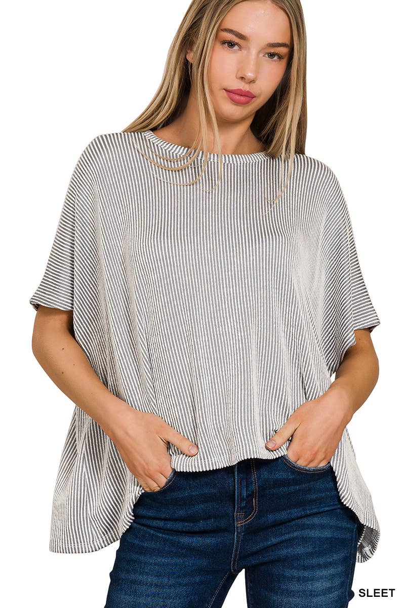 Ribbed Pin-striped Oversized Top 42PO-PS