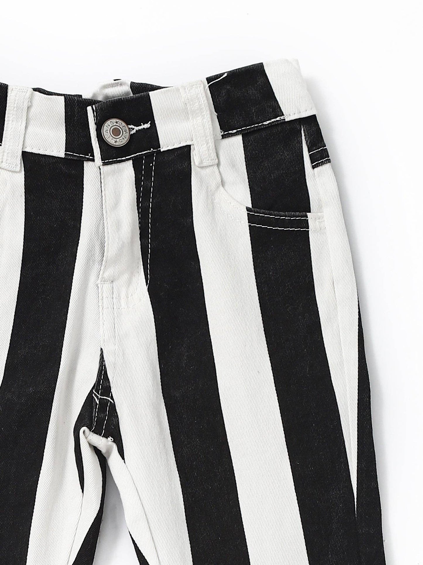 Black White Stripe Girls Flare Jeans