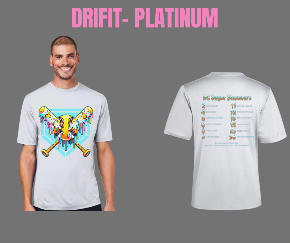 BC Sugar Slammers - CORE365 DRIFIT TSHIRT- (PLATINUM) THESE ALL HAVE PINK FONT