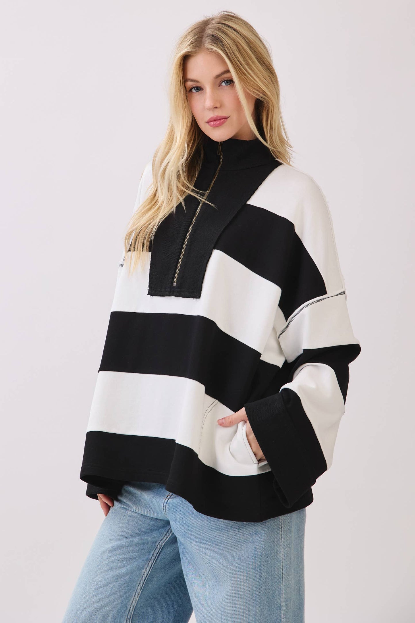 Game day Varsity Stripe Zip Pullover-GDVSP