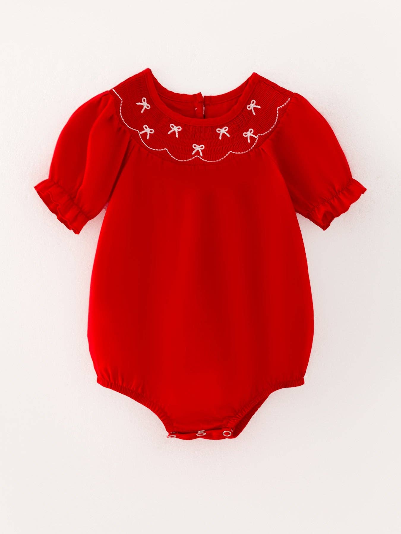 Girls Bow Smocking Embroidered Red Romper RPG41121