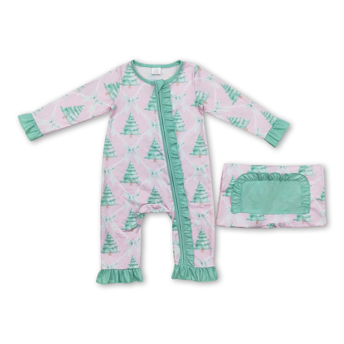 Pink Christmas tree bow kids girls pajamas