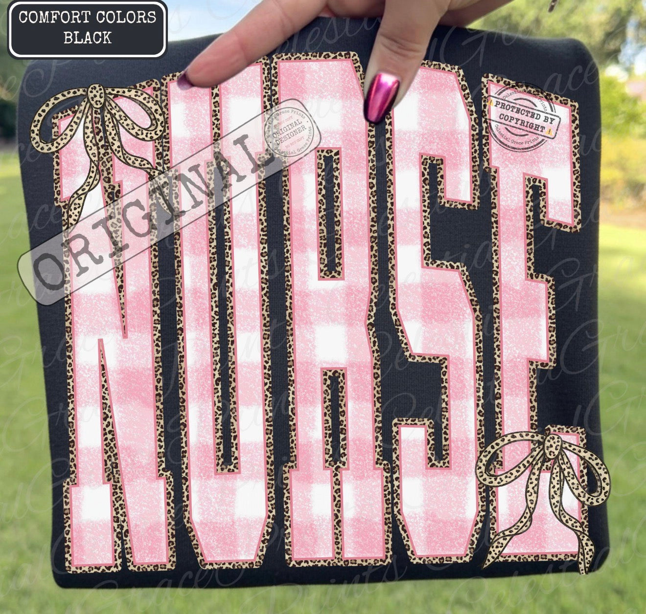 Cheetah Pink Gingham Nurse - T SHIRT (GILDAN/JERZEES)
