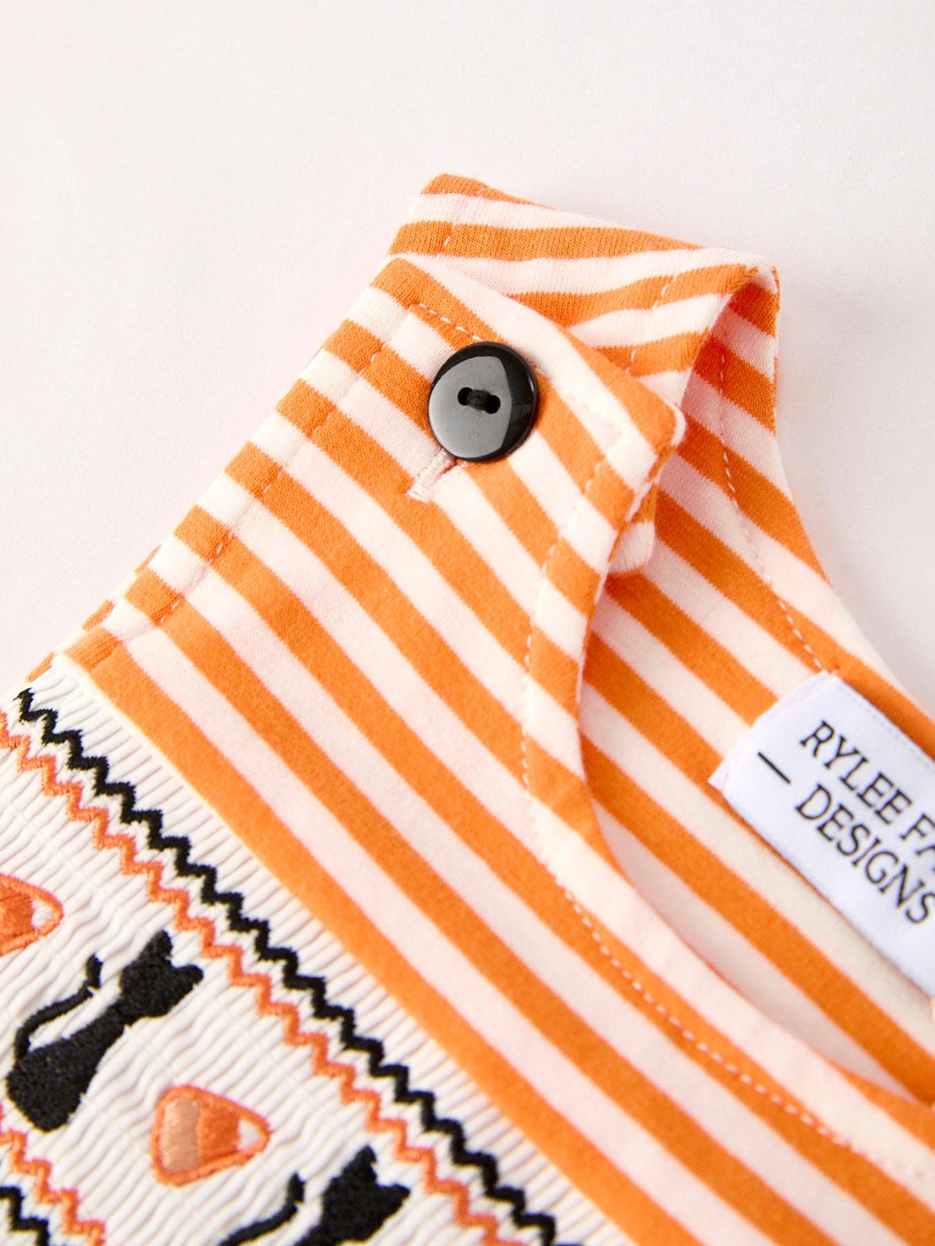 Rylee Faith Designs - Halloween Striped Baby Boys Romper with Cat Smocking Embroidery- 110825br