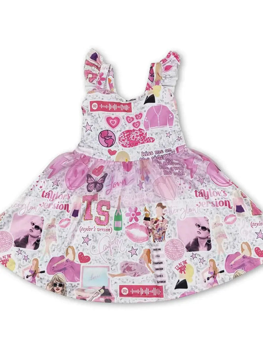 PRE-ORDER--Taylor - Pink Flutter Sleeves Smile Guitar Singer Girls Tulle Dress