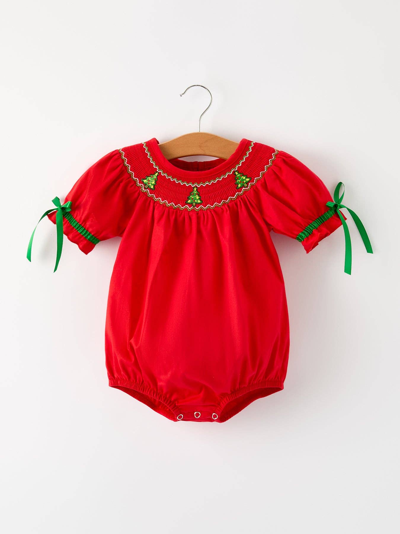 Rylee Faith Designs - Christmas Baby Romper: Adorable Green Christmas Tree Embroidery-101825jb