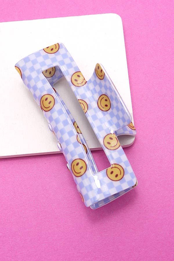 JUMBO CHECKER SMILEY HAIR CLAW CLIPS 40H604