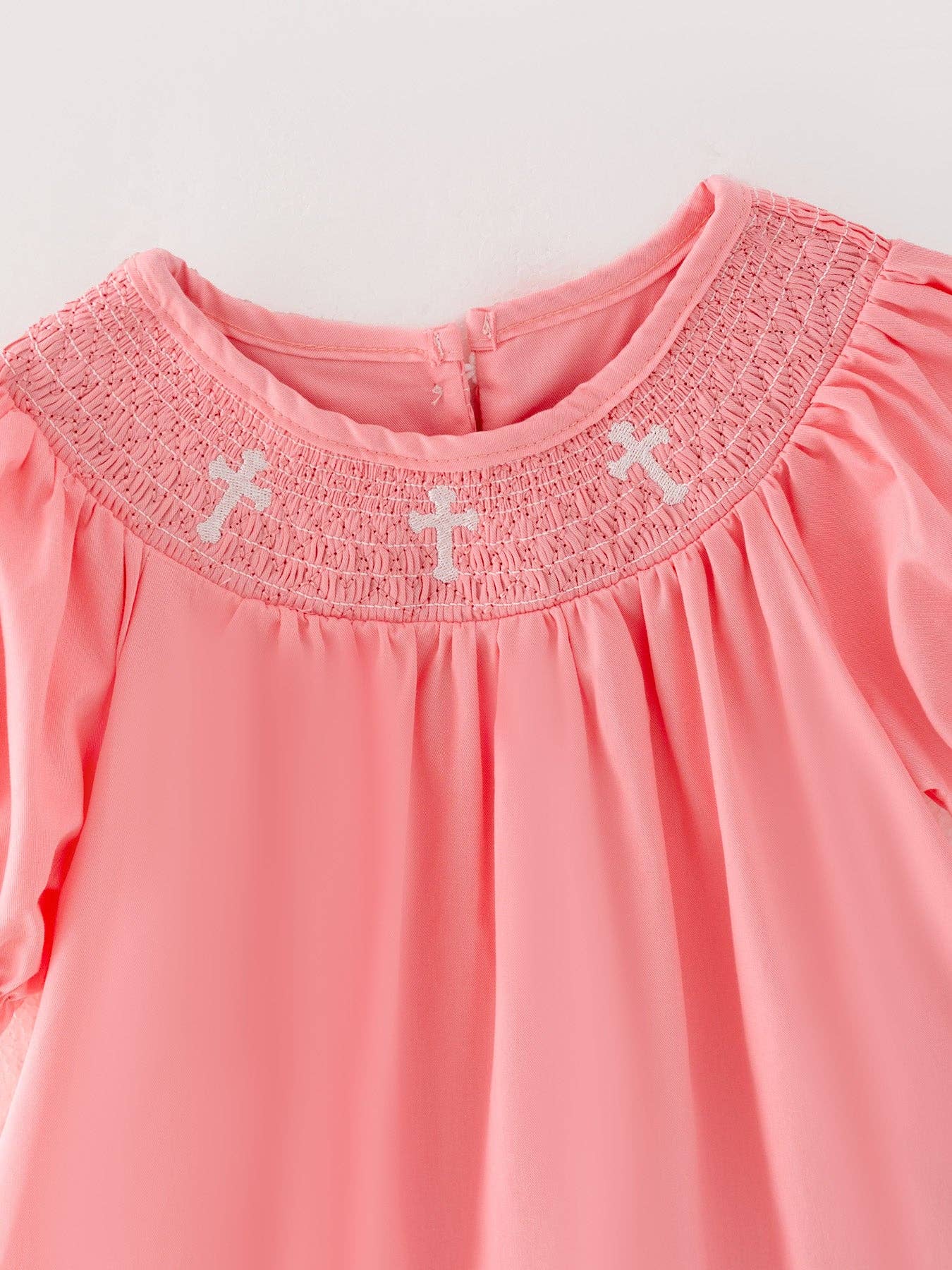 Pink Smocking Embroidered Crucifix Girls Dress - DRG42837