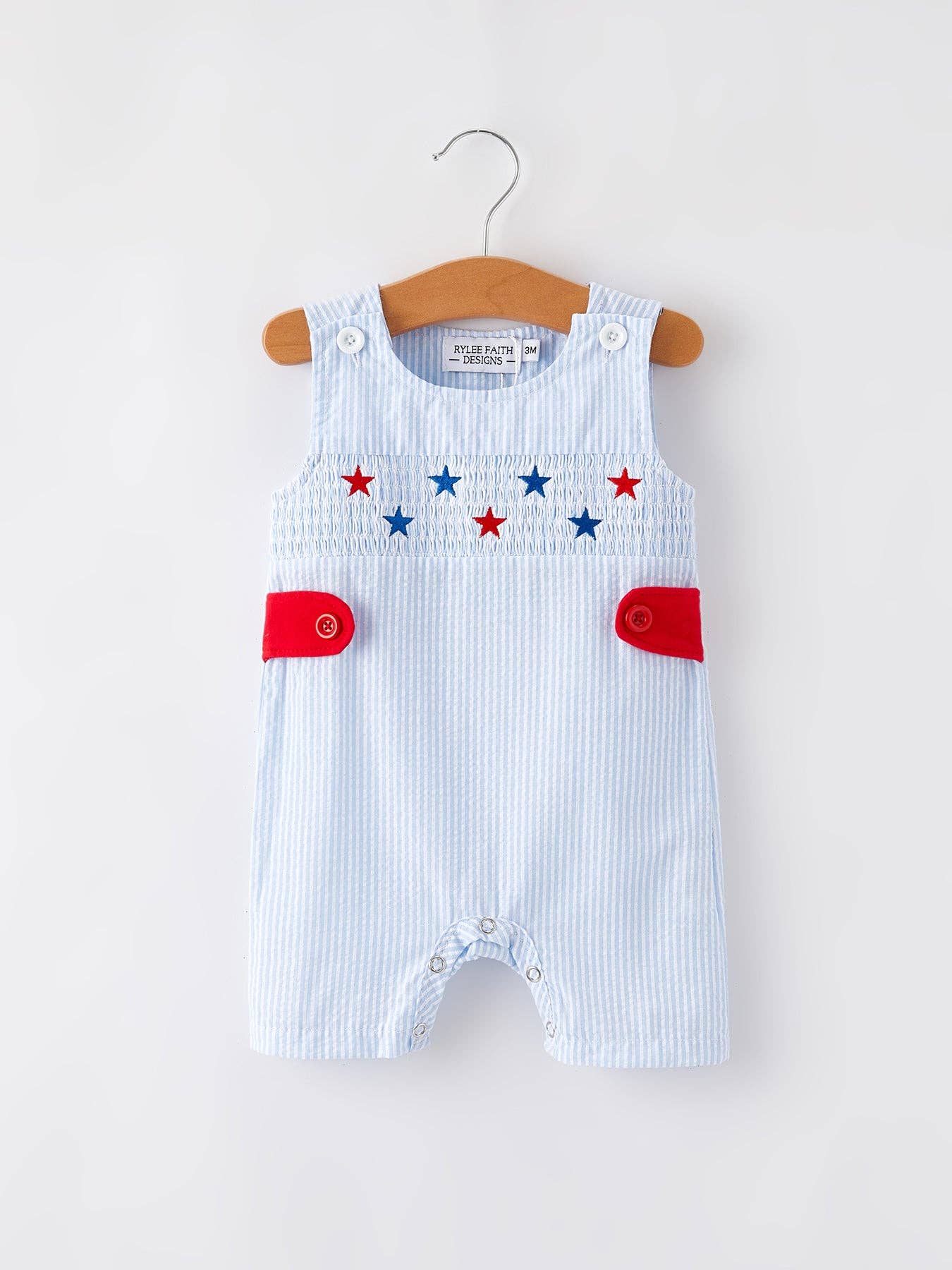 Jimmy Star Rompers Smocking Star Embroidered Romper 4th of July Boy's RPB502 – The Pretty ...
