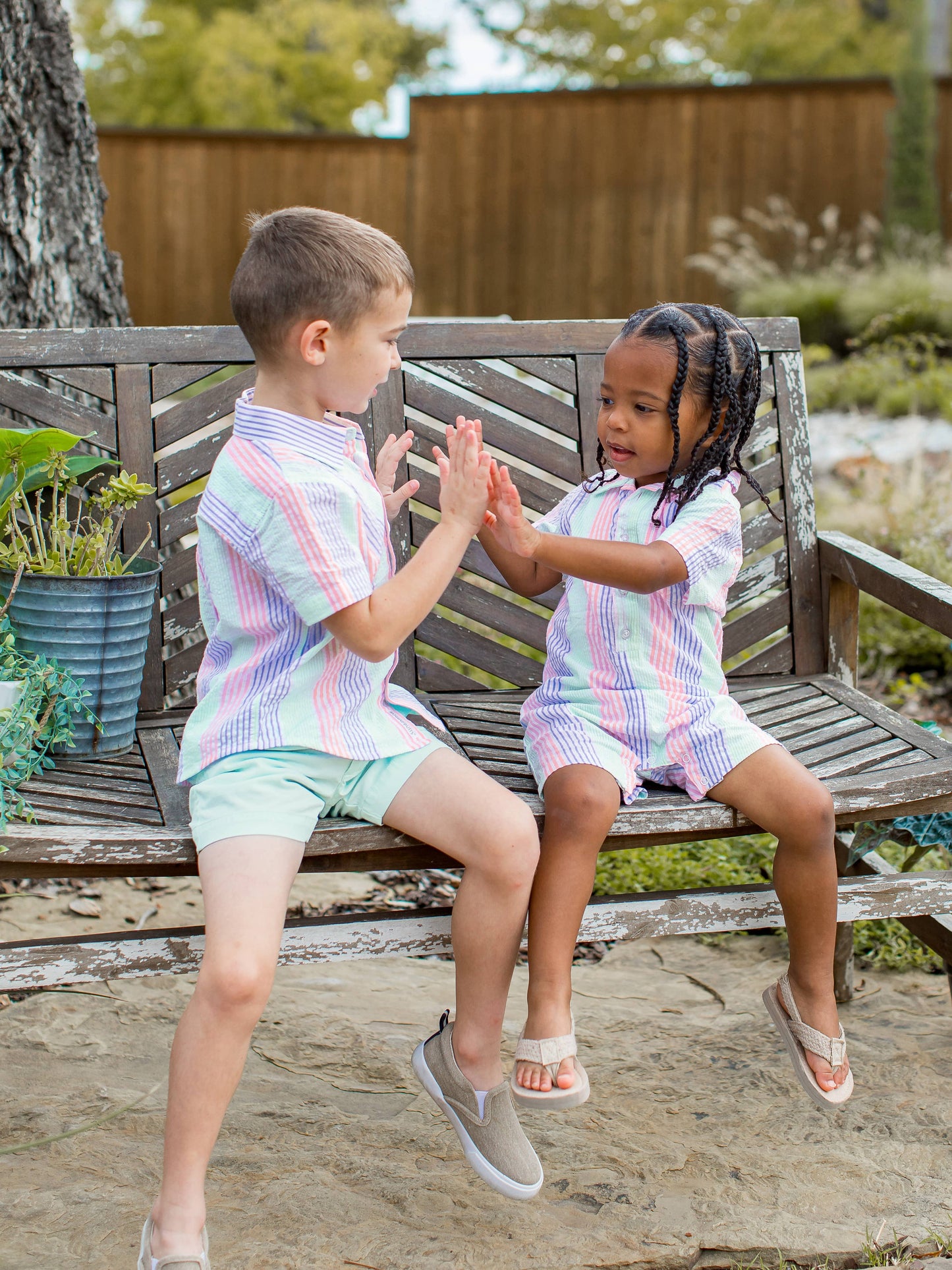 Boys Multi-Color Seersucker Short Sleeve Button Down Shirt  09887