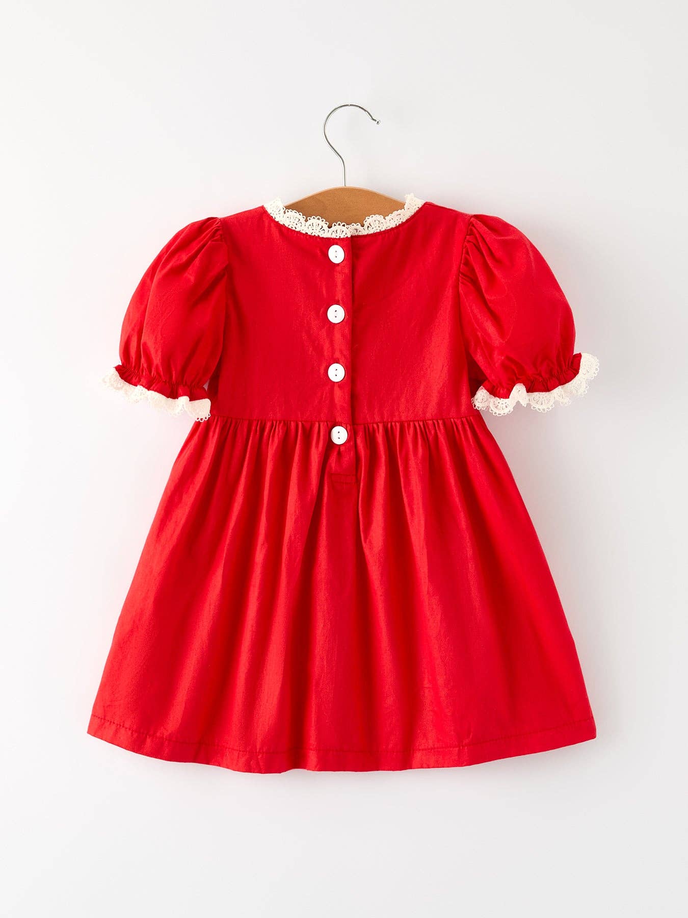 Rylee Faith Designs - Red Christmas Girls Dress: Beautiful Embroidery with Lace Trim-101825jb