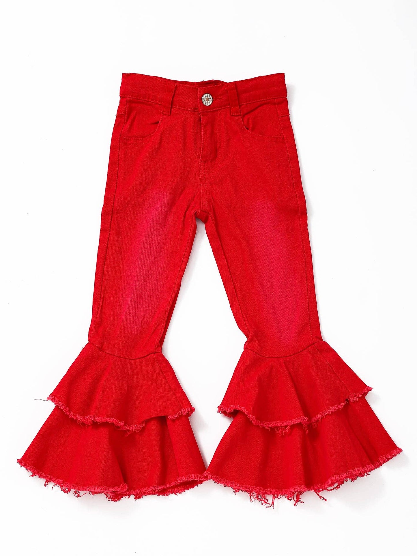 Red Double Layer Girls Bell Bottom Jeans