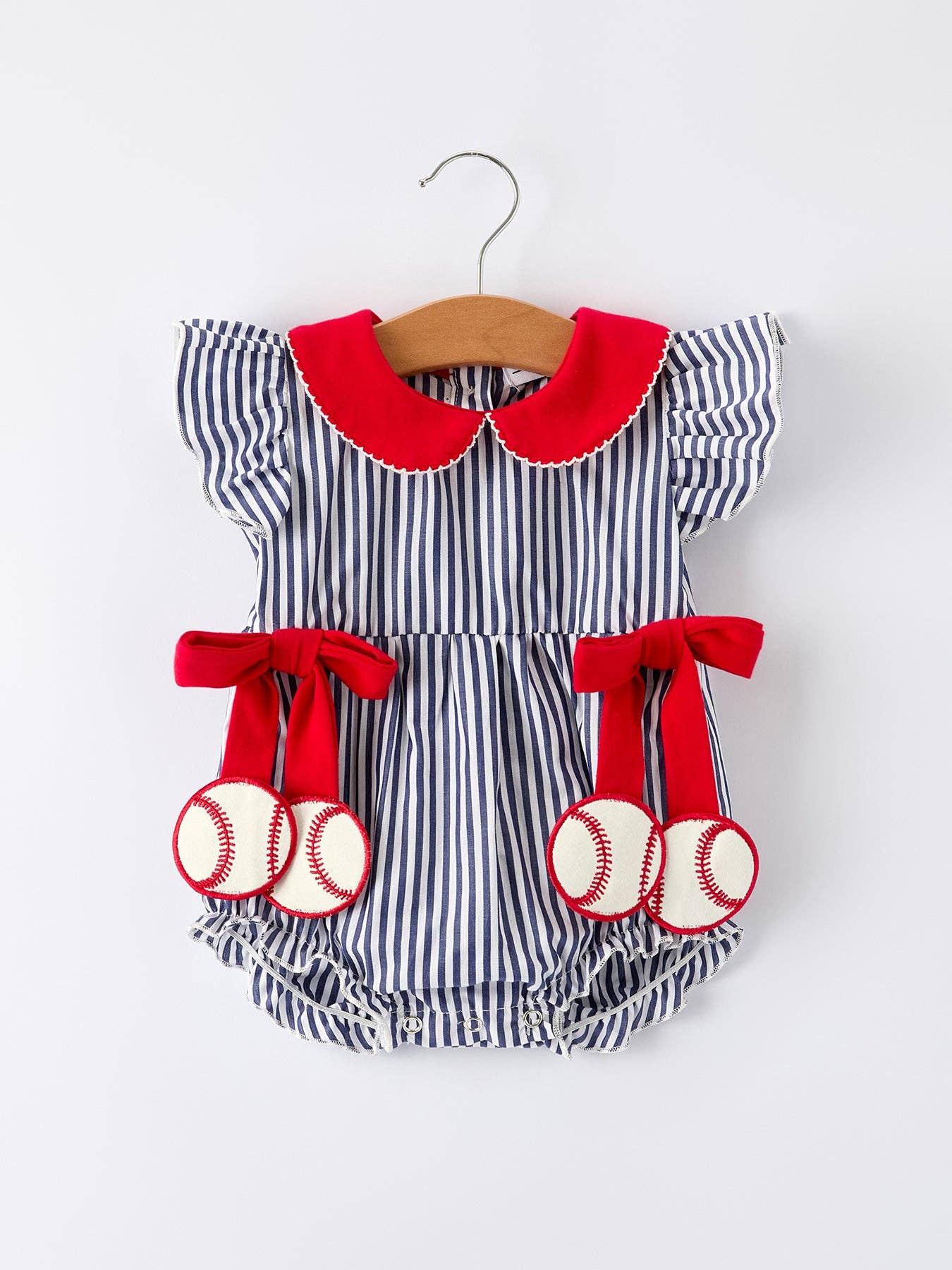 Girls Baseball Striped Ruffle Sleeve Romper 011226AJ