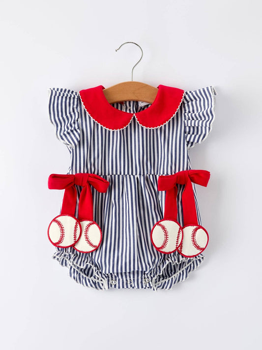 Girls Baseball Striped Ruffle Sleeve Romper 011226AJ