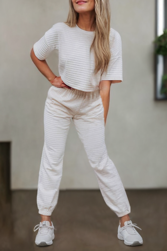 Women Textured Cropped Tee and Jogger Pants Set  LP625655