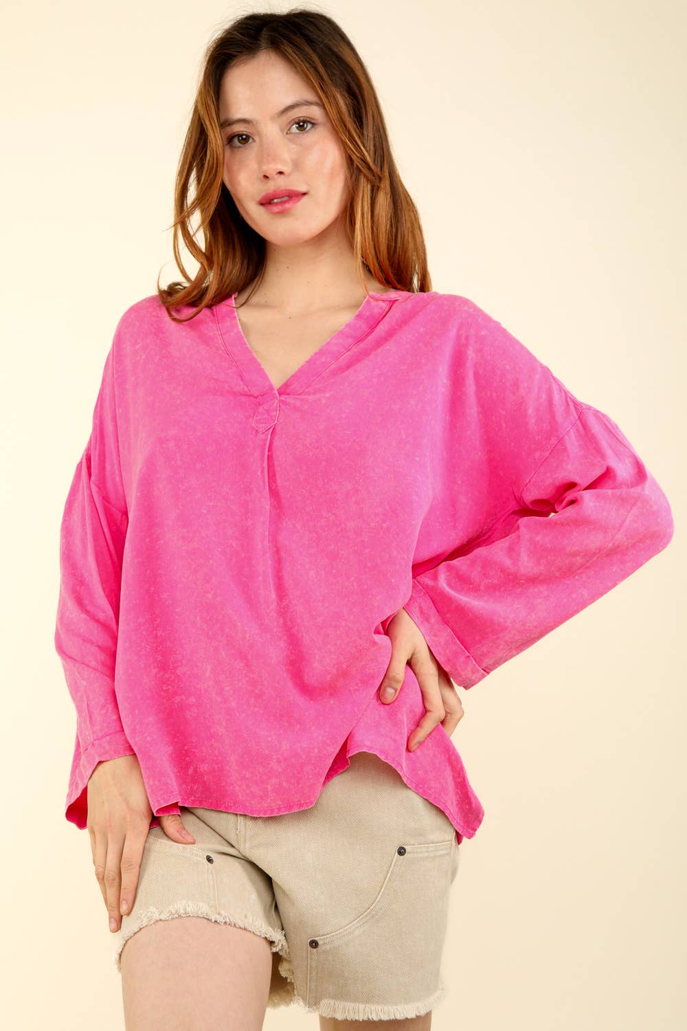 Oversized Washed Soft Shirts Blouse Top JVNT-179L