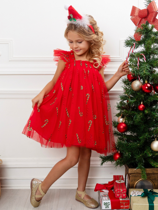 Mia Belle Girls •Candy Cane Sparkle Tulle Christmas Dress-112425br