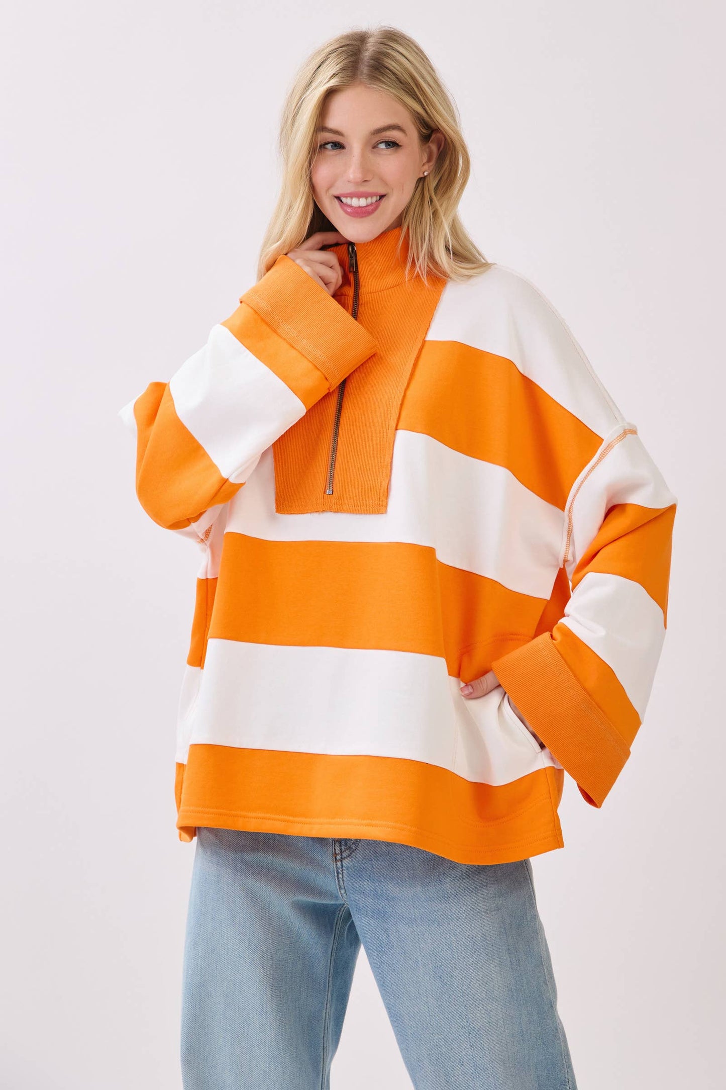 Game day Varsity Stripe Zip Pullover-GDVSP