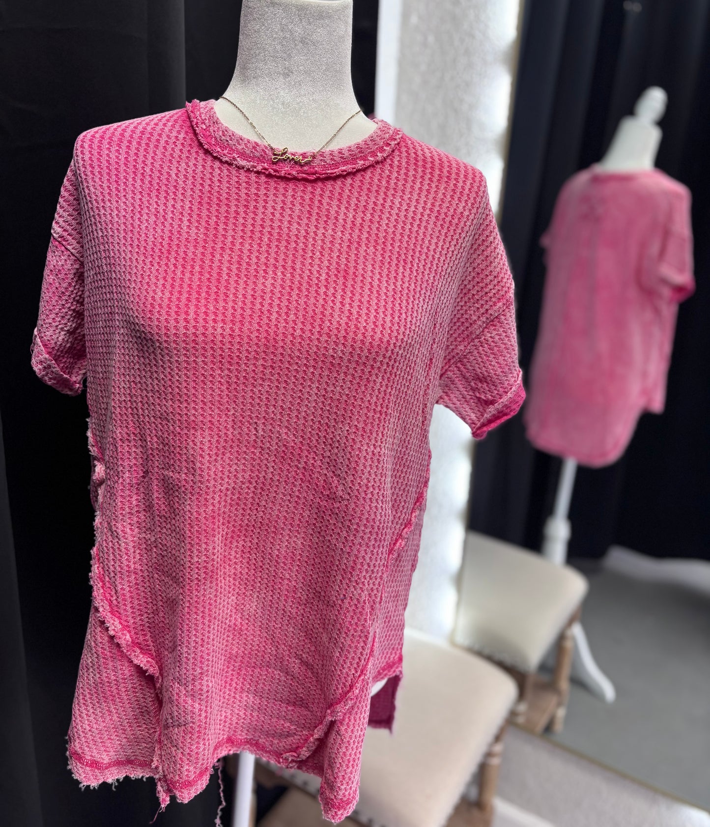 Acid Wash Waffle Knit Top KJ908