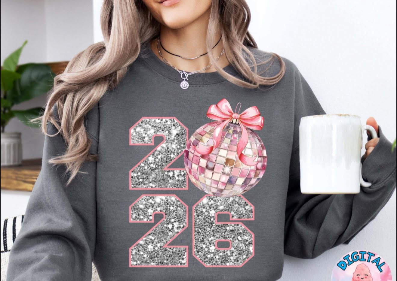 2026 with DISCO BALL and BOW - T SHIRT - (Jerzee/Gildan)