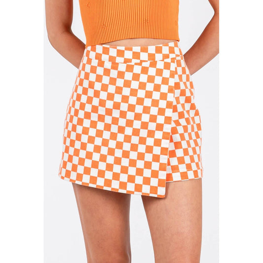 GAME DAY CHECKERED OVERLAY WRAP FRONT MINI SKORT-GDCOW