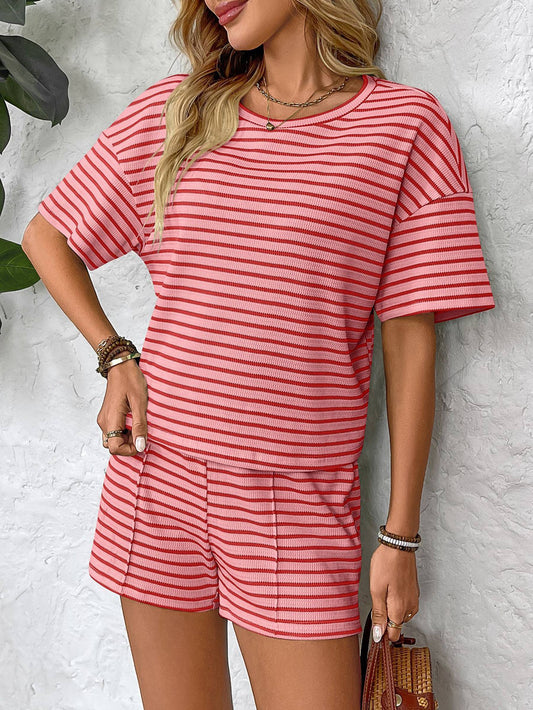 Knitted Striped Fashionable Casual Shorts Set FRAX