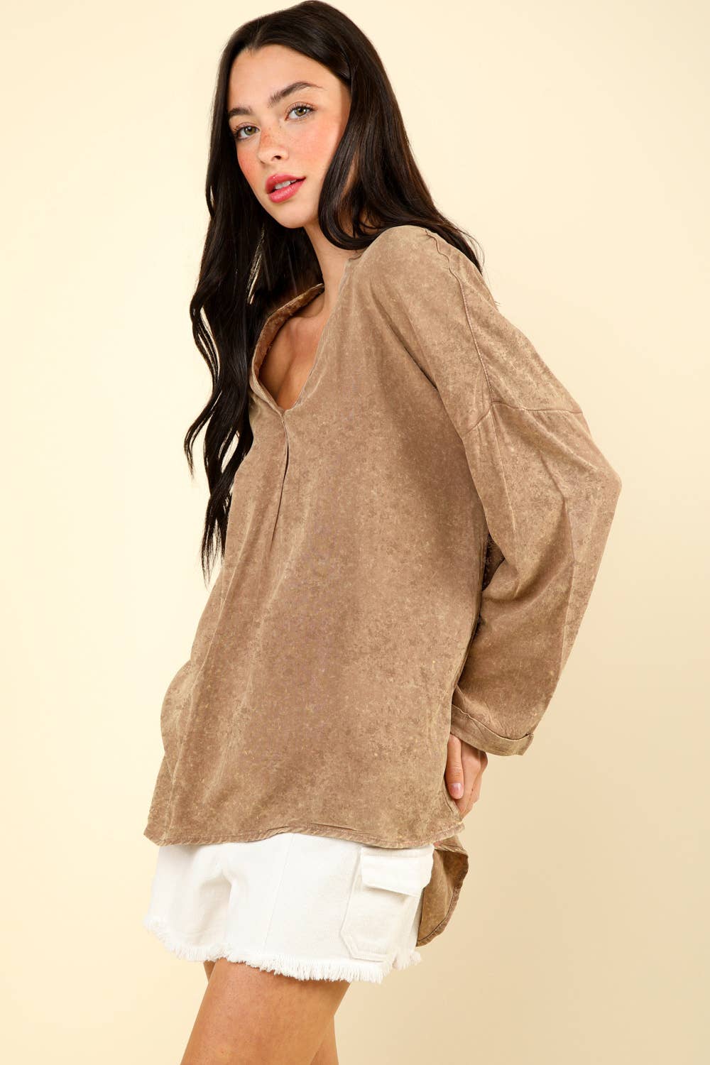 Oversized Washed Soft Shirts Blouse Top JVNT-179L