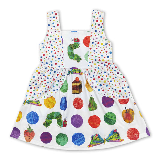 Green polka dots butterfly caterpillar girls summer dress GPD-BCGG