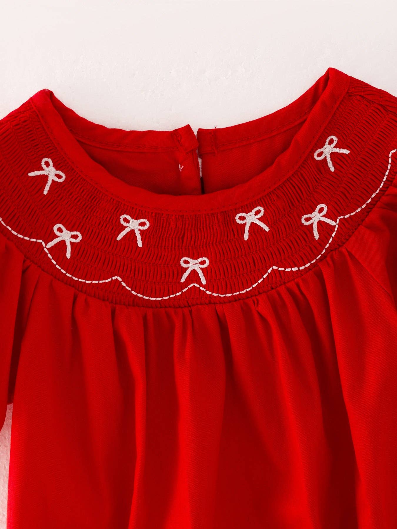 Girls Bow Smocking Embroidered Red Romper RPG41121