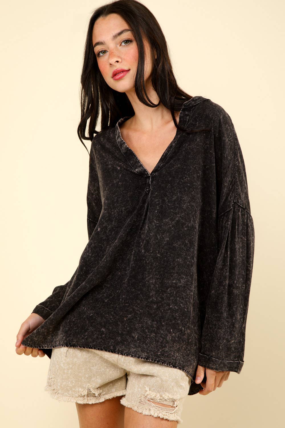 Oversized Washed Soft Shirts Blouse Top JVNT-179L