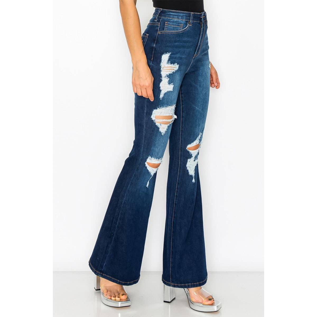 BLOWN OUT DESTRUCTED FLARE DENIM JEANS  GUPW-283