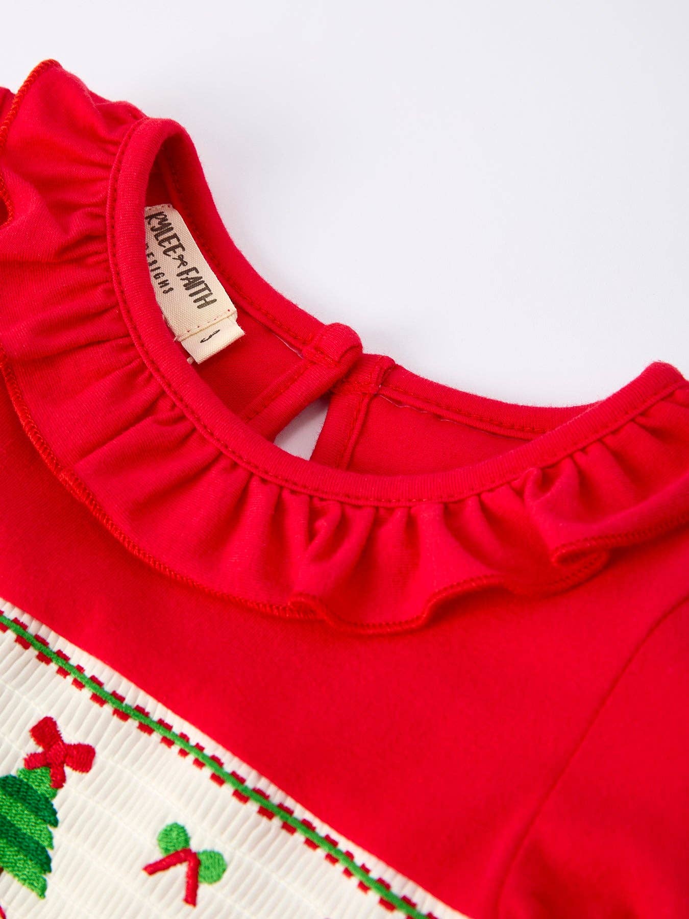 Rylee Faith Designs - Christmas Smocked Dress with Green Bow and Tree Embroidery-101825jb