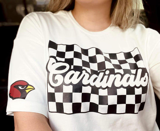 Cardinals retro with cardinal on sleeve.